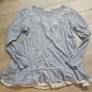 A'reve Gray Long Sleeve Top with Embroidered Detail